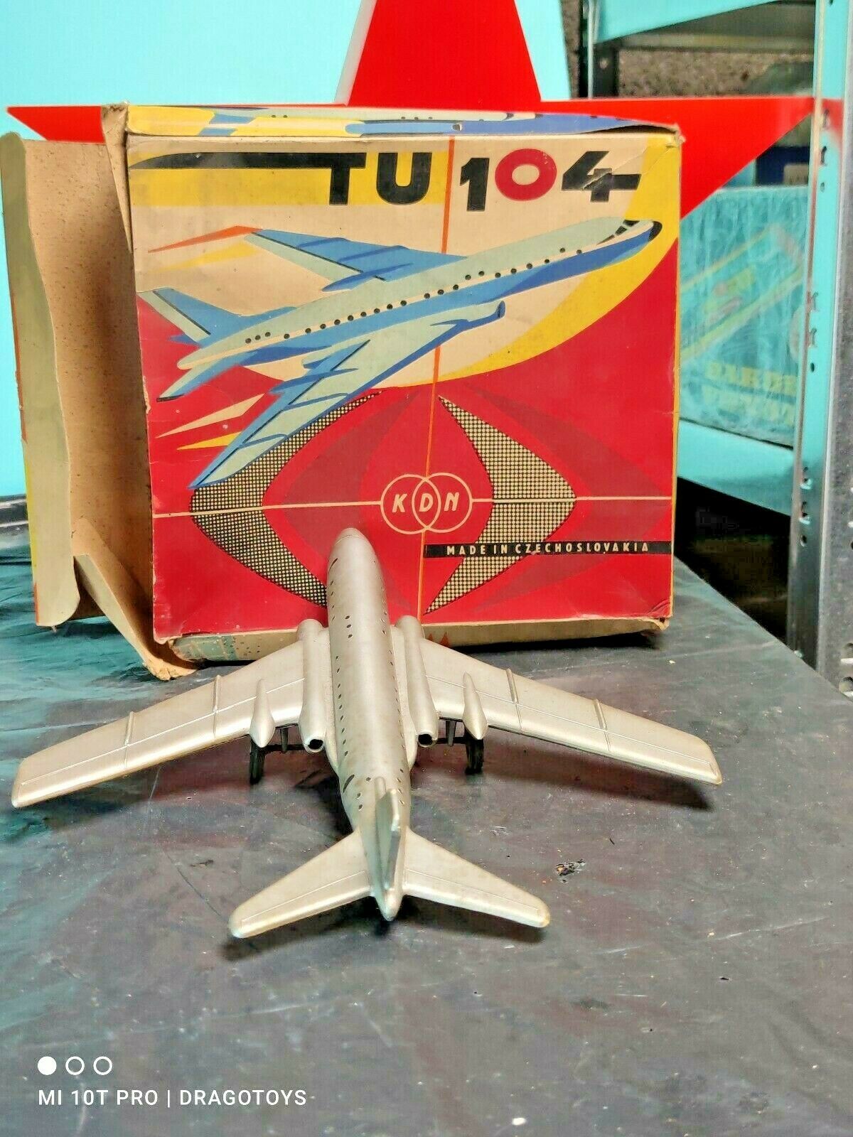 Vintage Toy Airplane Tu 104 Jet Friction Kdn Czech Republic Original Box Works